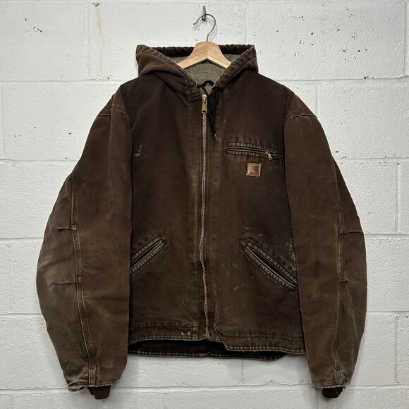 Y2K Carhartt Sherpa-Lined Hooded Detroit Jacket “Dark Brown” J141 DKB